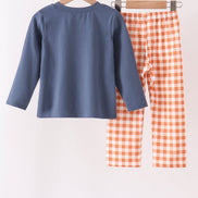 Navy goose applique gingham pants set