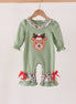 Sage Reindeer Applique Ruffle Romper