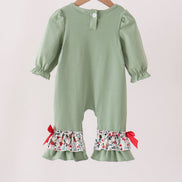 Sage Reindeer Applique Ruffle Romper