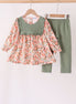 Green Floral Ruffle Pants Set