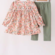 Green Floral Ruffle Pants Set