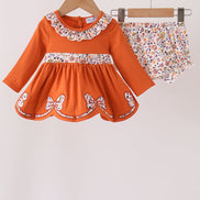 Orange floral ruffle bloomer set