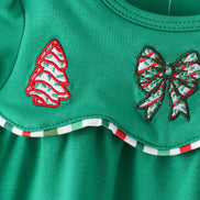 Green christmas tree bow applique stripe bloomer set