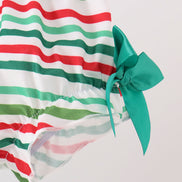 Green christmas tree bow applique stripe bloomer set