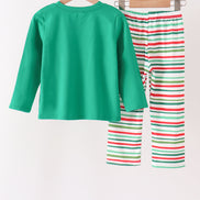Green christmas tree applique stripe pants set