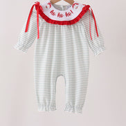 Sage santa applique stripe romper