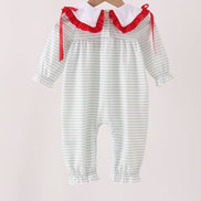 Sage santa applique stripe romper