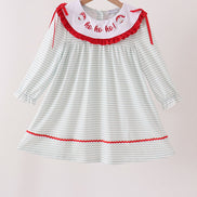 Sage santa applique gingham ruffle stripe dress