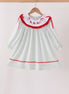 Sage santa applique gingham ruffle stripe dress