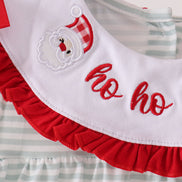 Sage santa applique gingham ruffle stripe dress