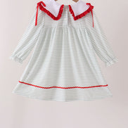 Sage santa applique gingham ruffle stripe dress