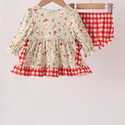 Goose embroidery ruffle gingham bloomer set