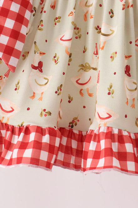 Goose embroidery ruffle gingham bloomer set