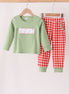 Sage goose embroidery gingham pants set