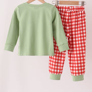 Sage goose embroidery gingham pants set