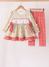 Goose embroidery ruffle gingham pants set