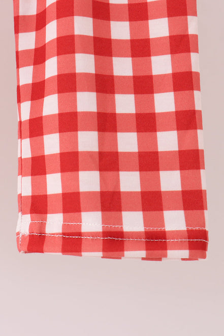 Goose embroidery ruffle gingham pants set