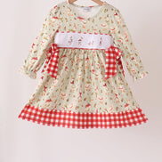 Goose embroidery ruffle gingham dress