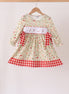 Goose embroidery ruffle gingham dress
