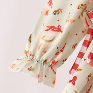 Goose embroidery ruffle gingham dress