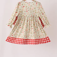 Goose embroidery ruffle gingham dress
