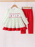 Green dot grinch embroidery ruffle pants set