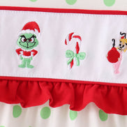 Green dot grinch embroidery ruffle tiered dress