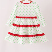 Green dot grinch embroidery ruffle tiered dress
