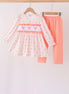Pink bow embroidery ruffle pants set