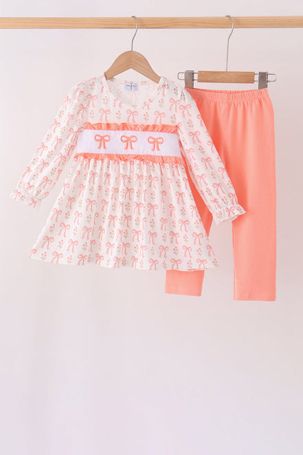 Pink bow embroidery ruffle pants set