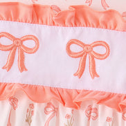 Pink bow embroidery ruffle pants set
