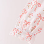 Pink bow embroidery ruffle pants set