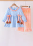 Blue Turkey Applique Gingham Ruffle Pants Set