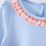 Blue Turkey Applique Gingham Ruffle Pants Set