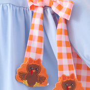 Blue Turkey Applique Gingham Ruffle Pants Set