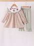 Brown turkey embroidery gingham ruffle pants set
