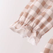Brown turkey embroidery gingham ruffle pants set