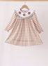 Brown turkey embroidery gingham ruffle dress