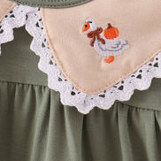 Green goose pumpkin embroidery dress