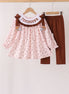 Brown touchdown football embroidery ruffle pants set