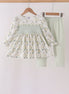 Sage floral smocked ruffle pants set
