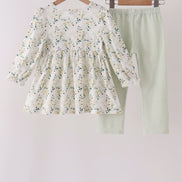 Sage floral smocked ruffle pants set