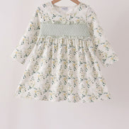 Sage floral smocked ruffle dress