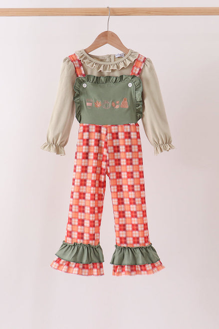 Girls Green Pumpkin Embroidered Top & Jumpsuit Set | 12M–6Y