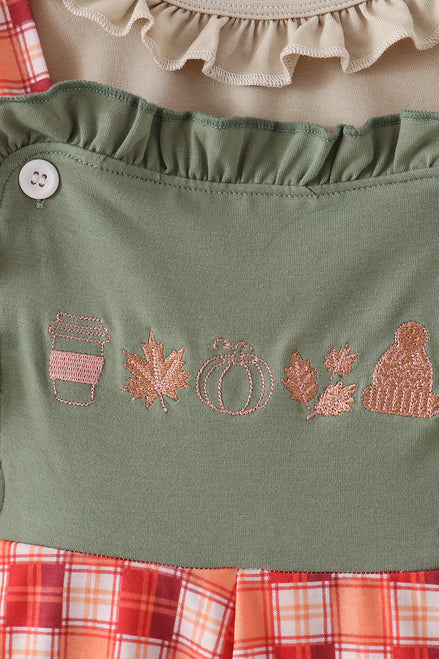 Girls Green Pumpkin Embroidered Top & Jumpsuit Set | 12M–6Y