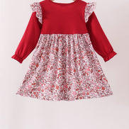 Maroon thankful leaves floral embroidey dress