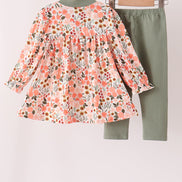 Green floral bow pants set