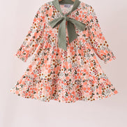 Green floral bow ruffle mom&me dress