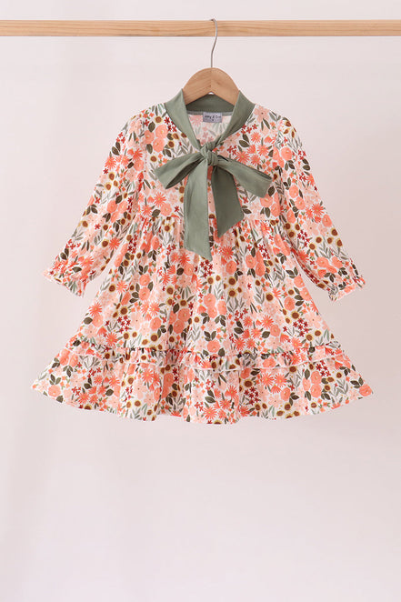 Green floral bow ruffle mom&me dress