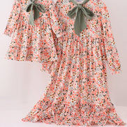 Green floral bow ruffle mom&me dress